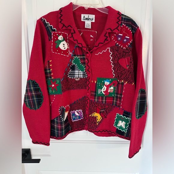 Vintage Christmas Icons Patchwork cute/Ugly Christmas Cardigan Sweater S… - Picture 1 of 16